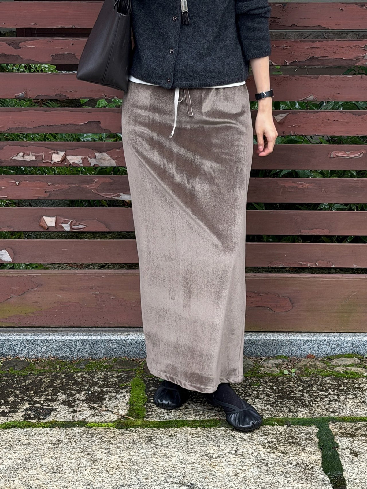 boa drawstring long skirt-3col