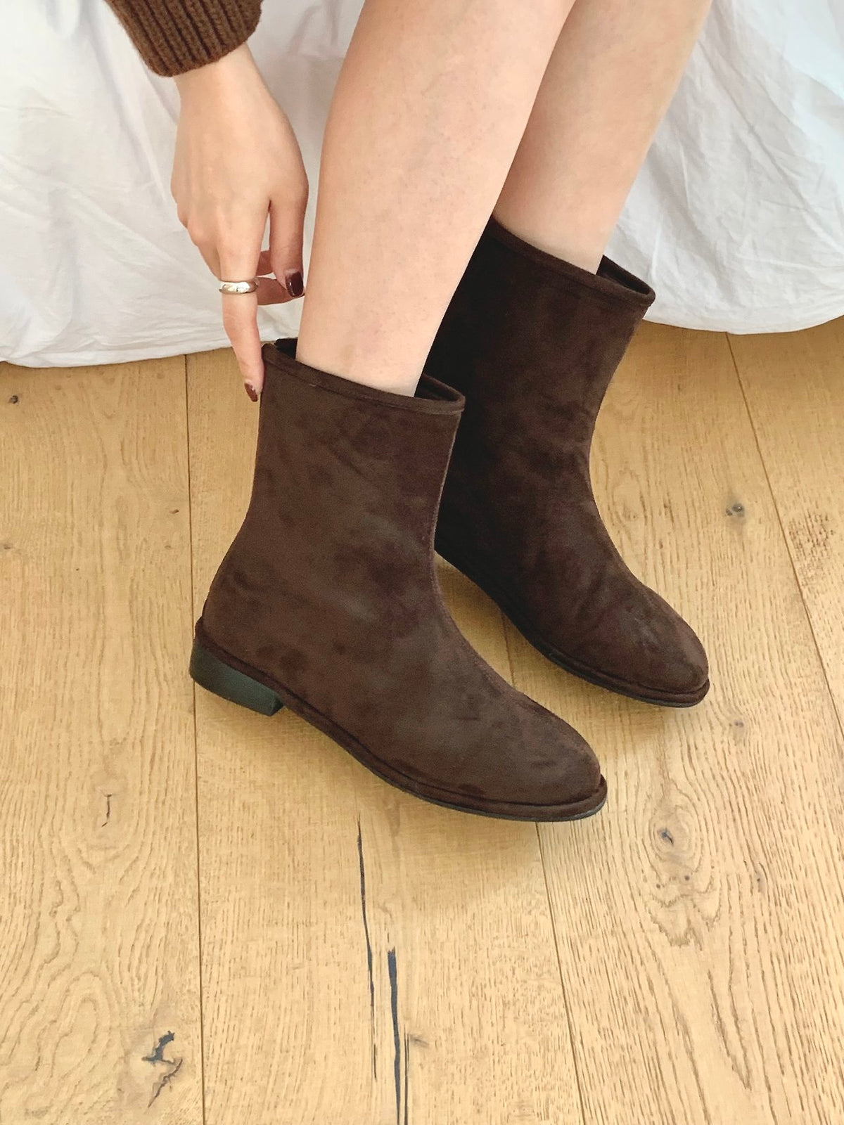 Suede Back-Zip Mid Boots-3col