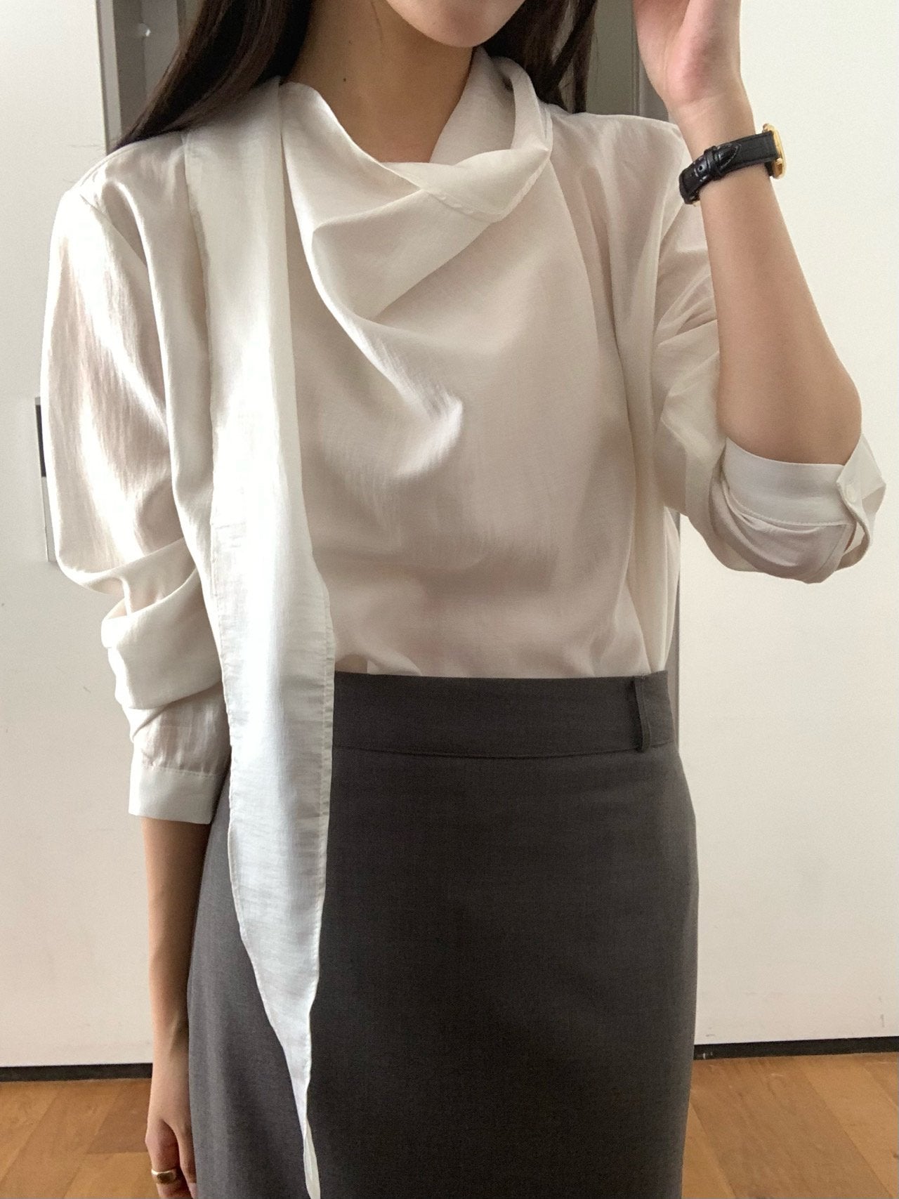 Barrel tie blouse-2col