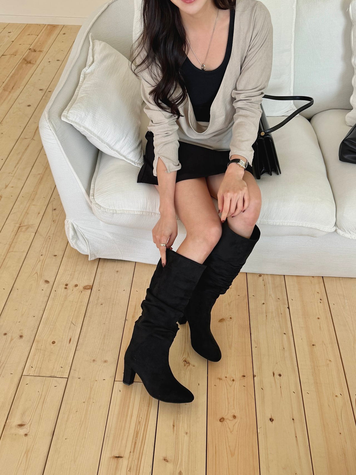 7cm Suede Wrinkle Long Boots-3col