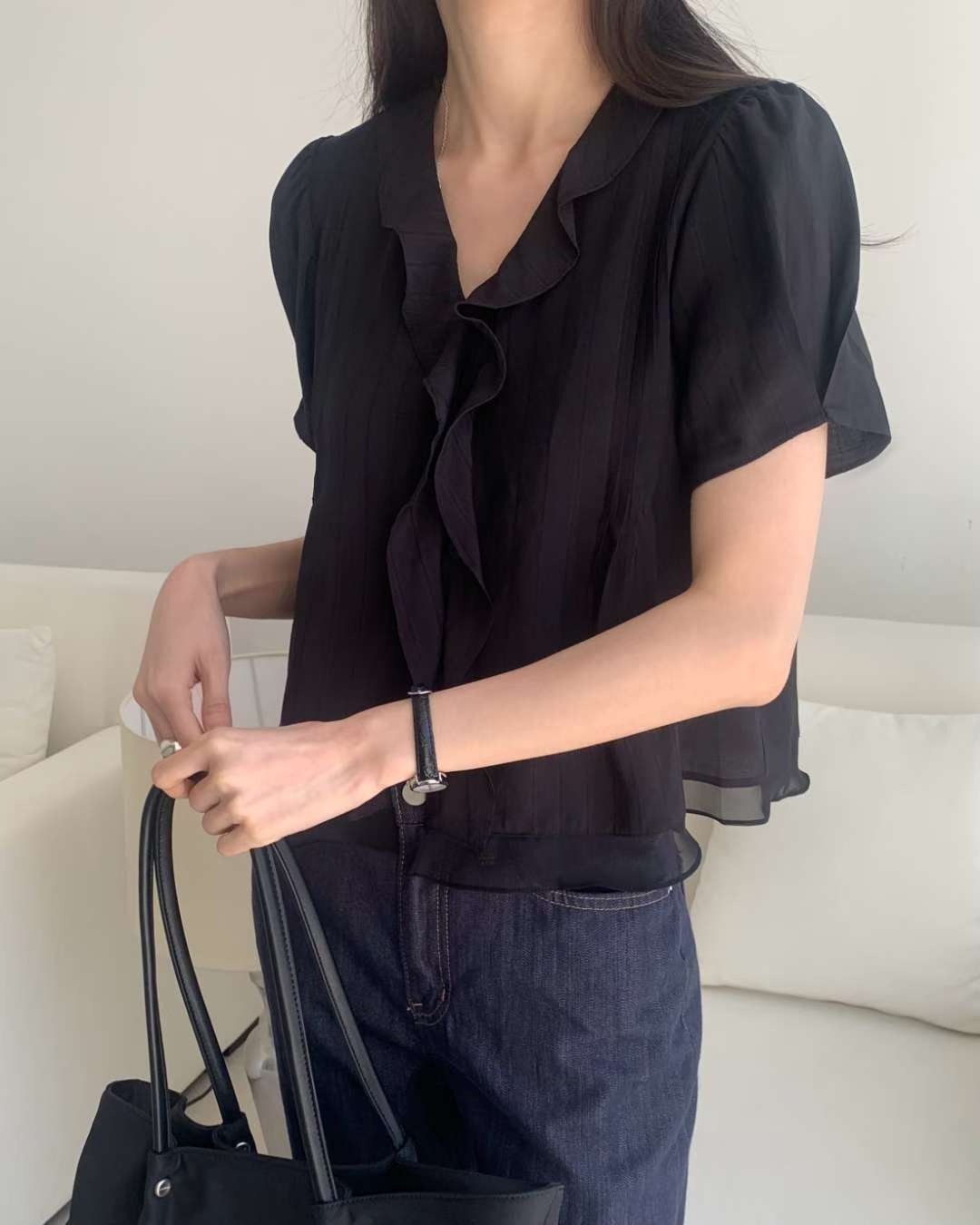 mori pintuck blouse-2col