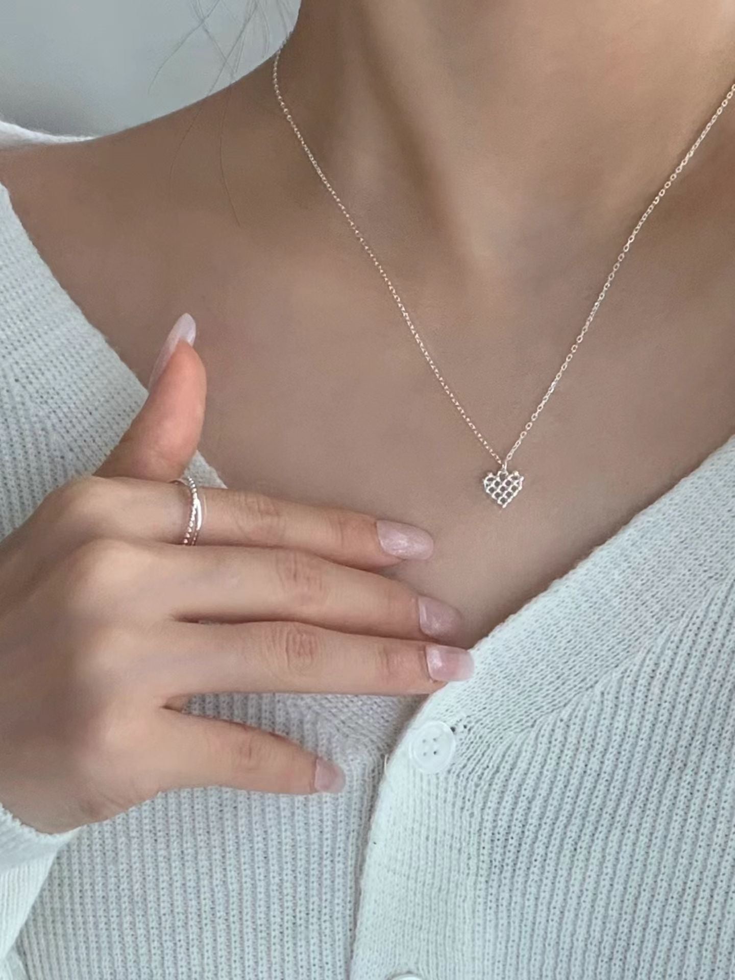 Silver ball heart necklace