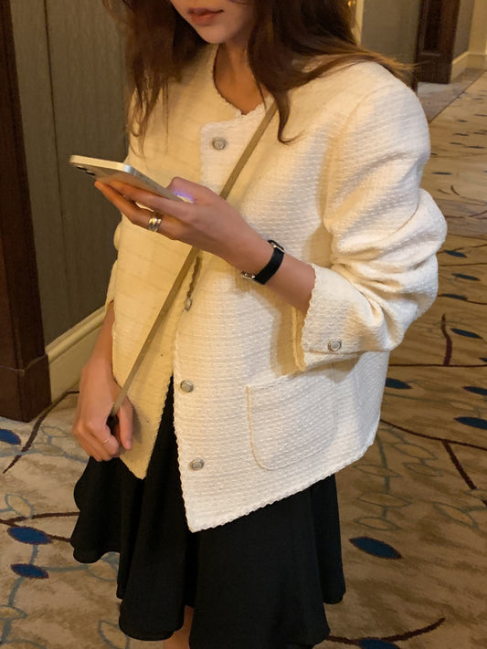 Noel line round tweed jacket-2col