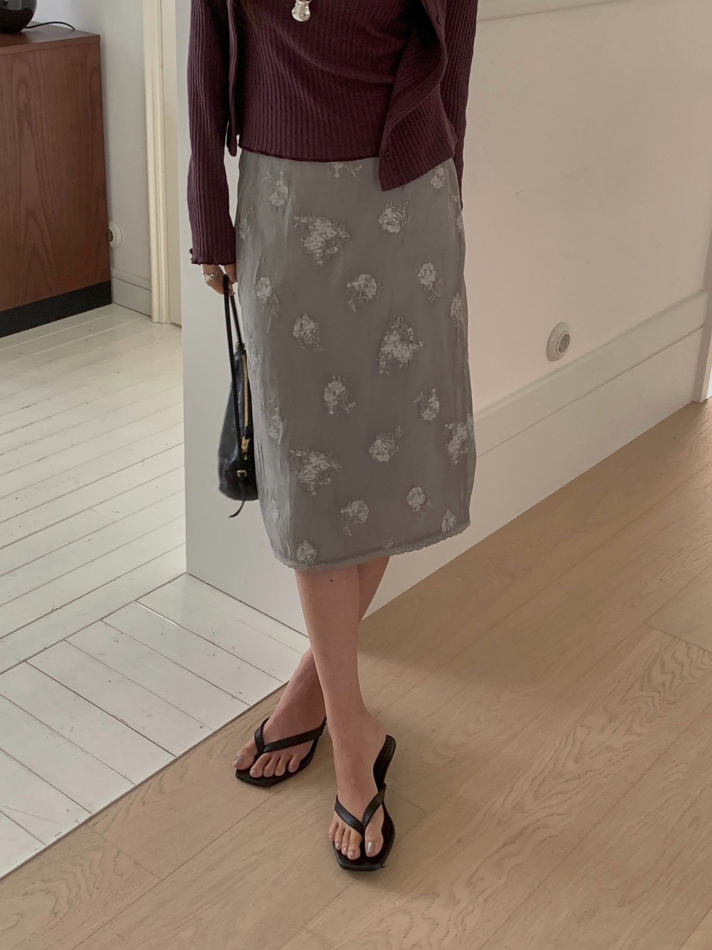 flo flower h-line lace midi skirt-3col