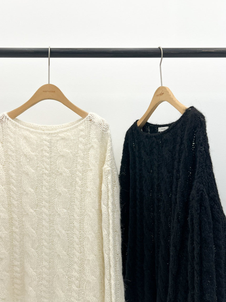 Collie alpaca cable boat neck knit-2col