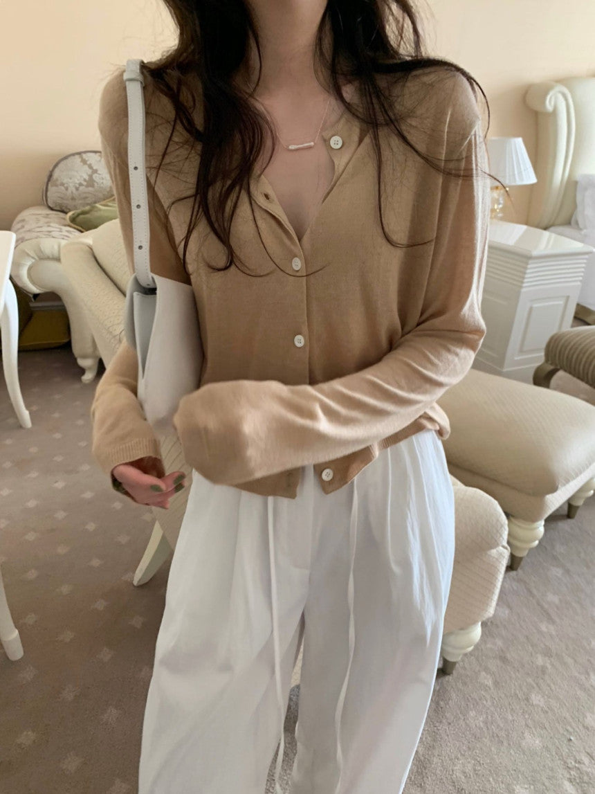 linen round cardigan-5col
