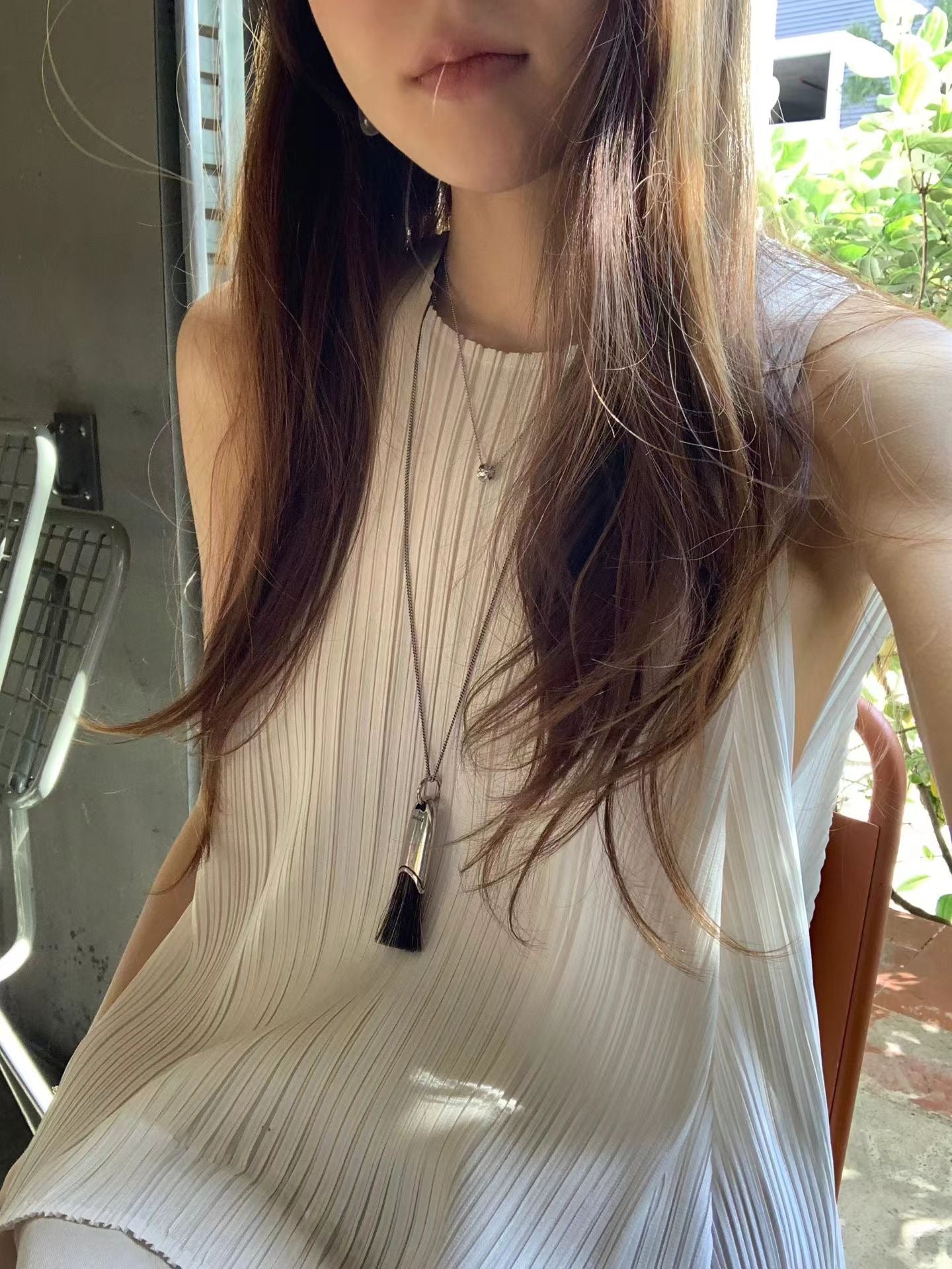 ivory即納 Ounce round pleated sleeveless-3col
