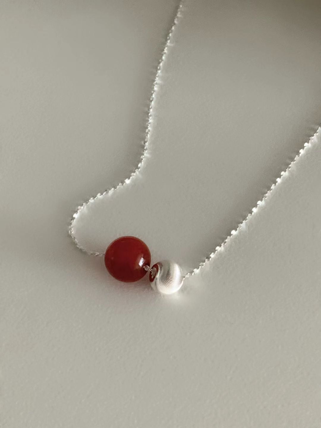 Pia Red Onyx Silver Ball Necklace