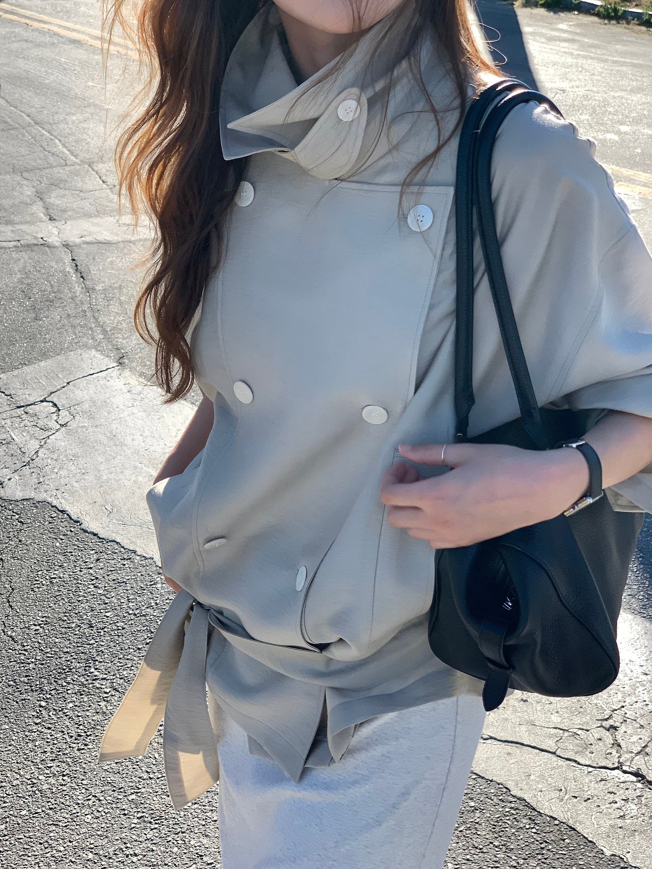 Michel soft short trench jacket-2col