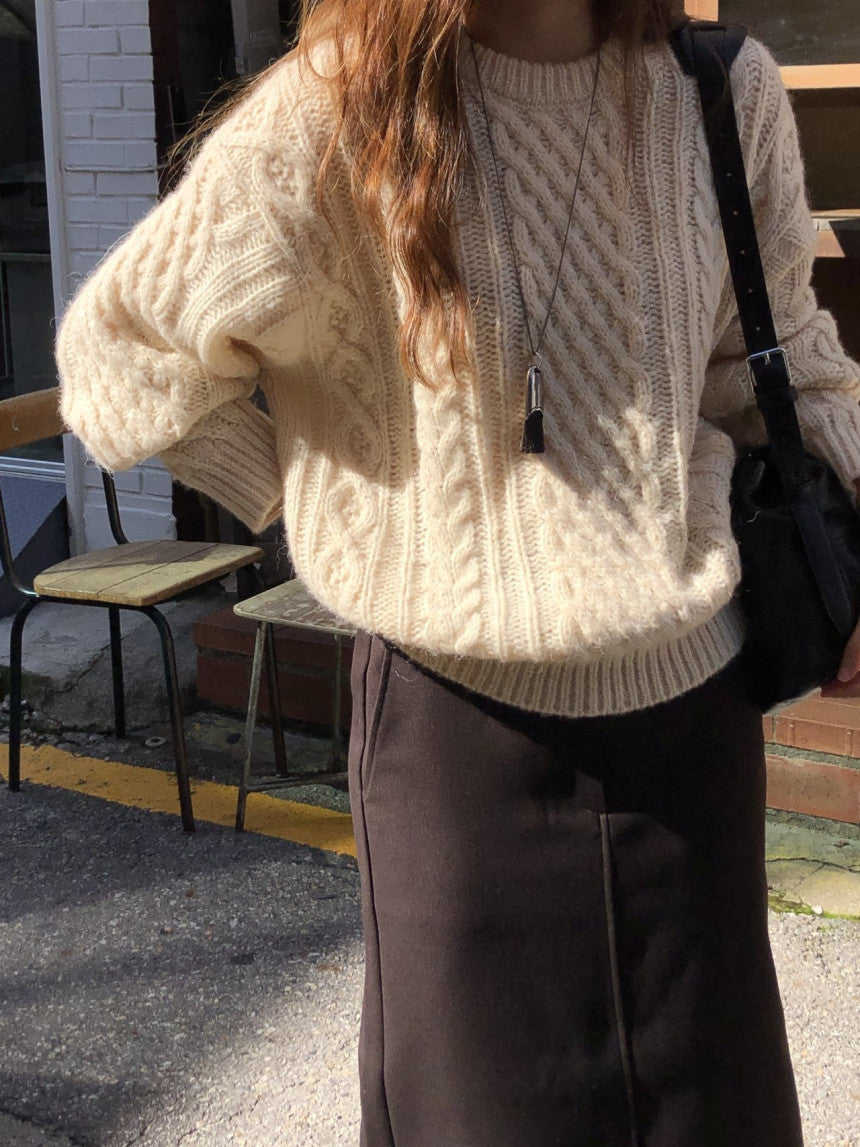 French alpaca cable round knit-3col