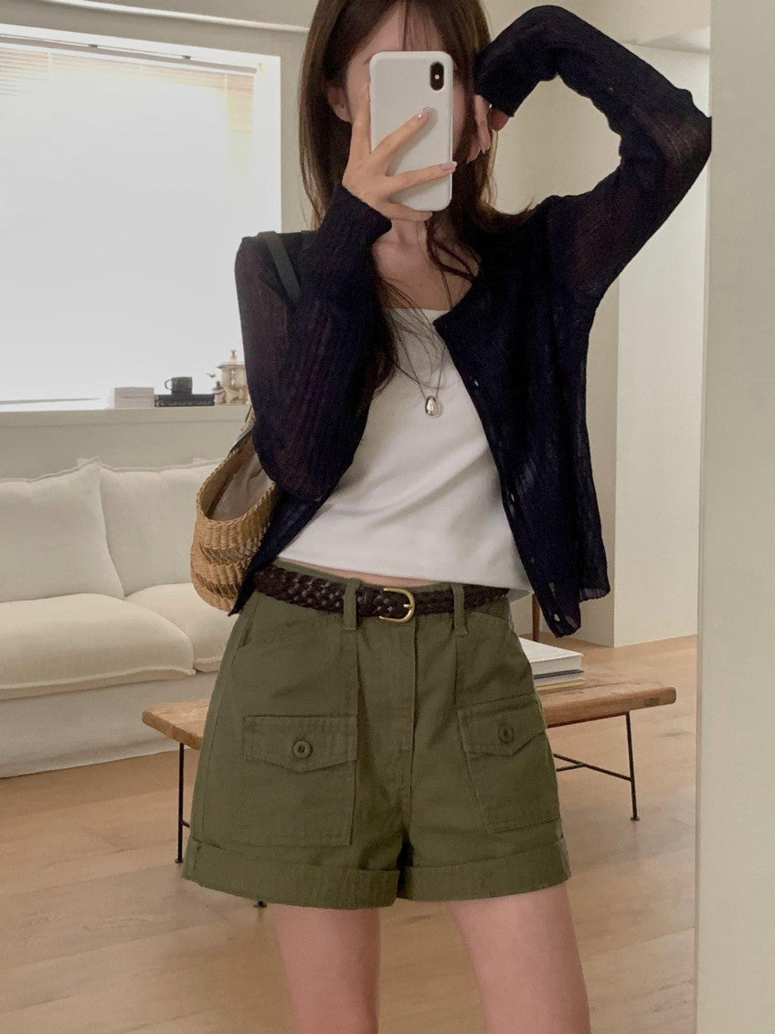 Oxford half pants-2col