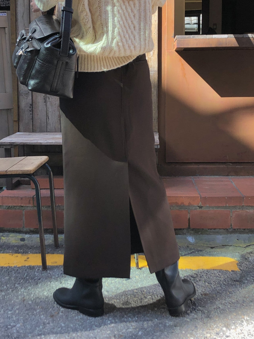 Rumi back banding wool midi skirt-2col