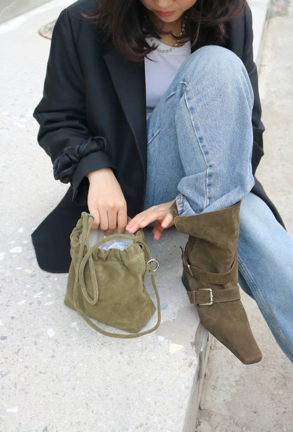 Suede bucket bag-3col