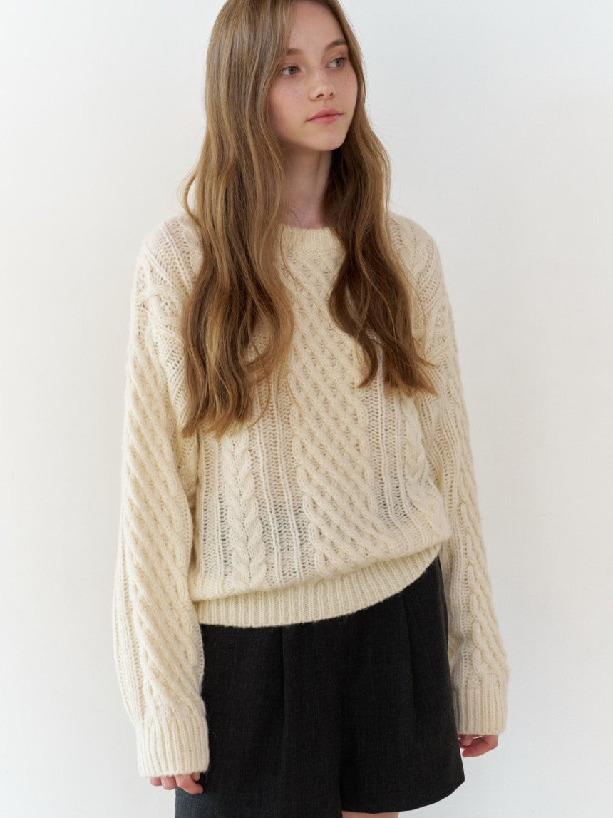 French alpaca cable round knit-3col