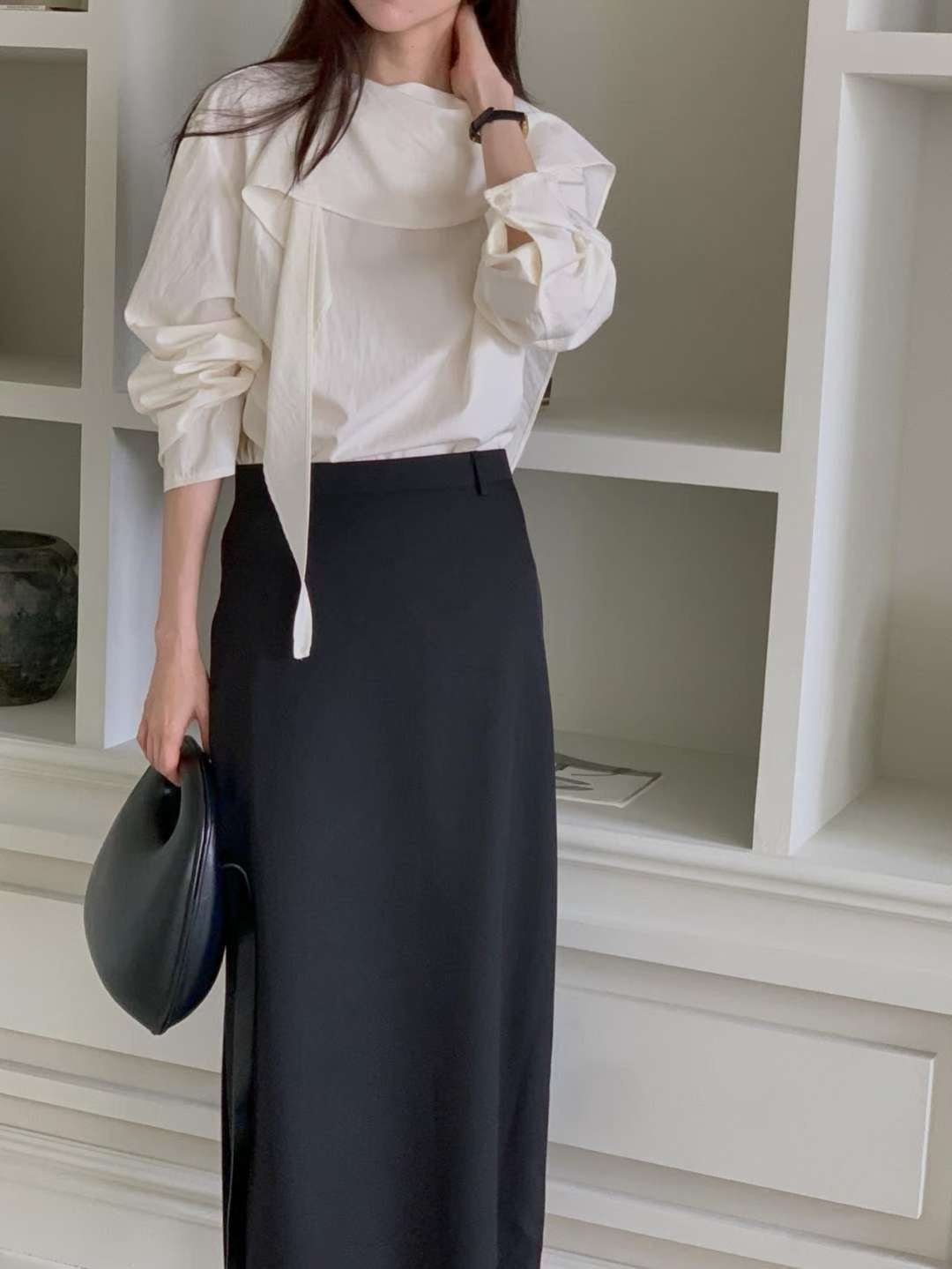 Cowl tie blouse-3col