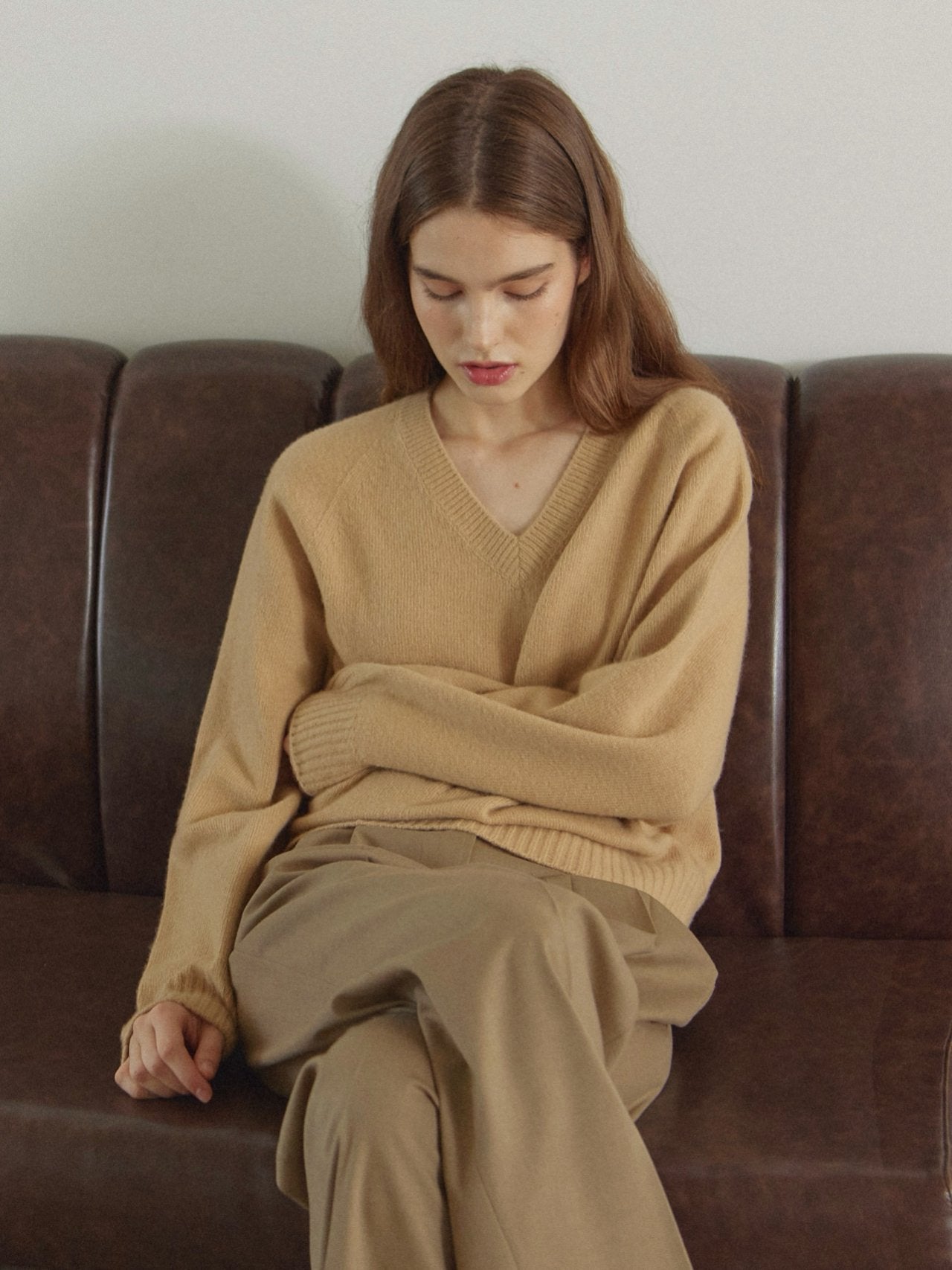 navy即納 Cashmere V knit-4col