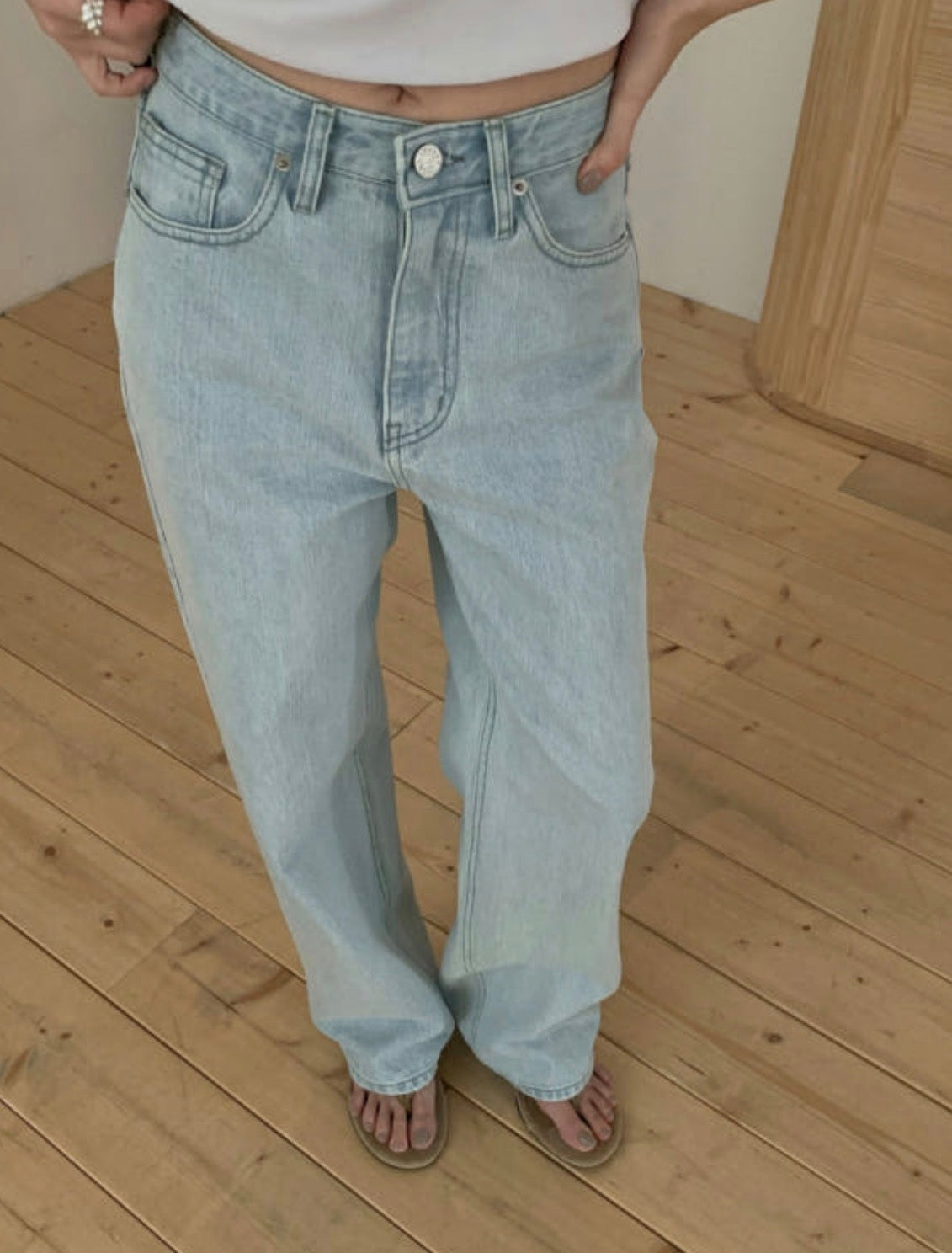 Jacquard light blue denim/ショート丈あり