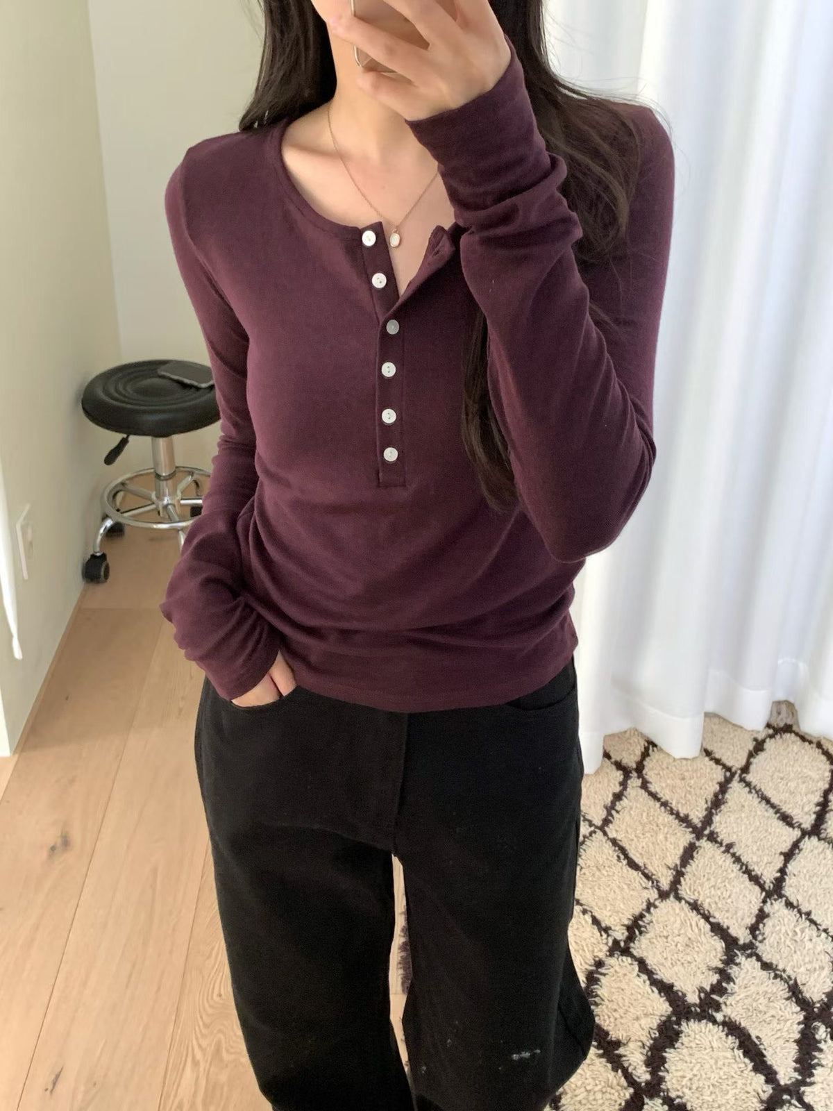 Plum long T-4col