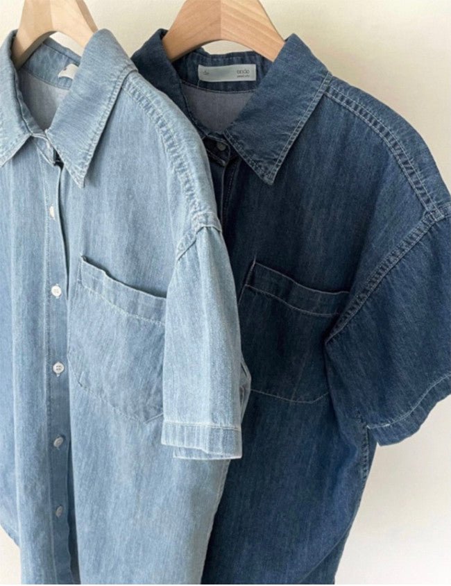 deondo denim half shirt-2col