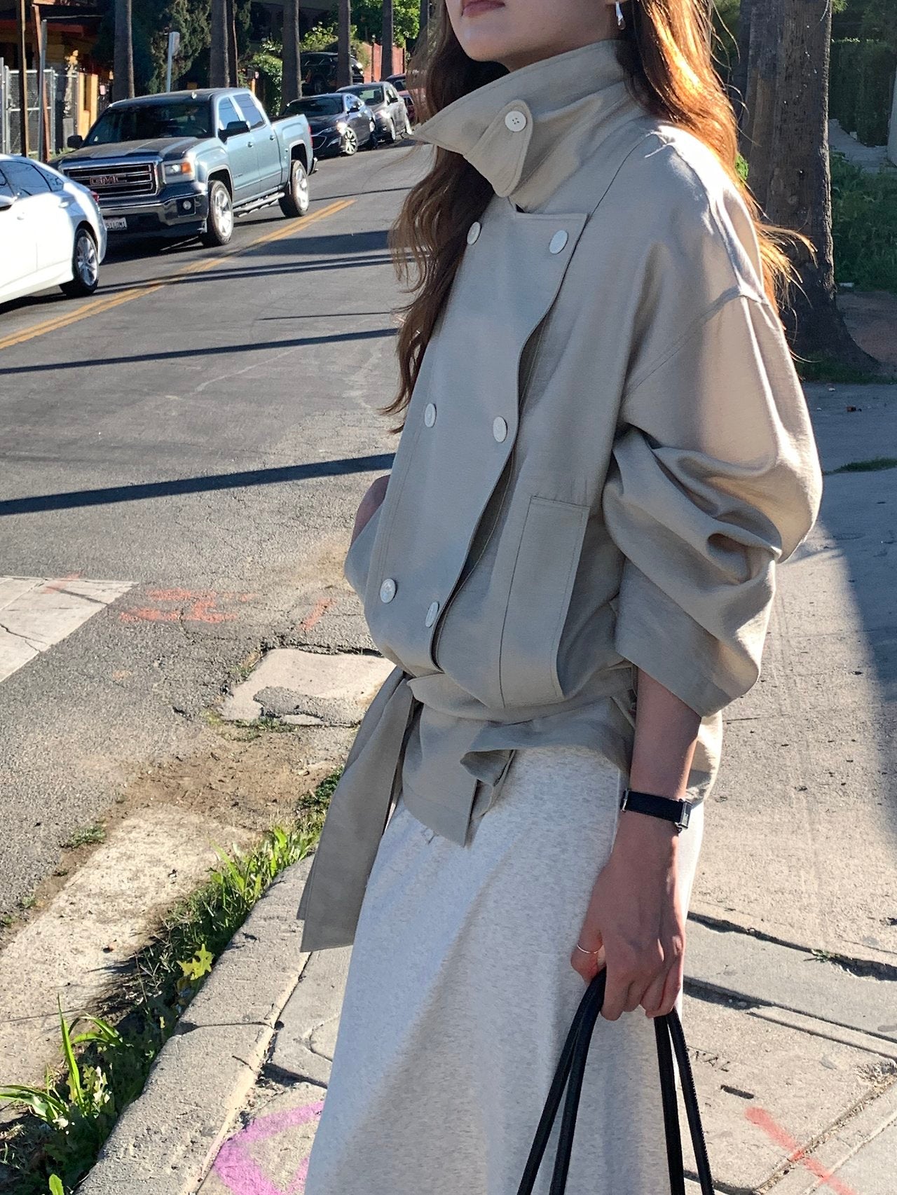 Michel soft short trench jacket-2col