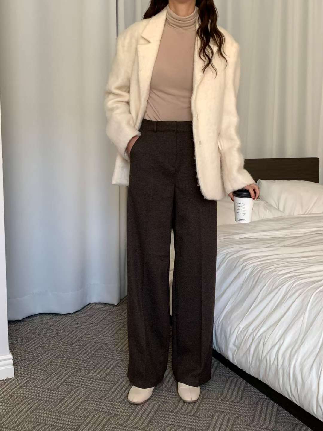 wool semi-wide slacks-3col/ショート丈あり