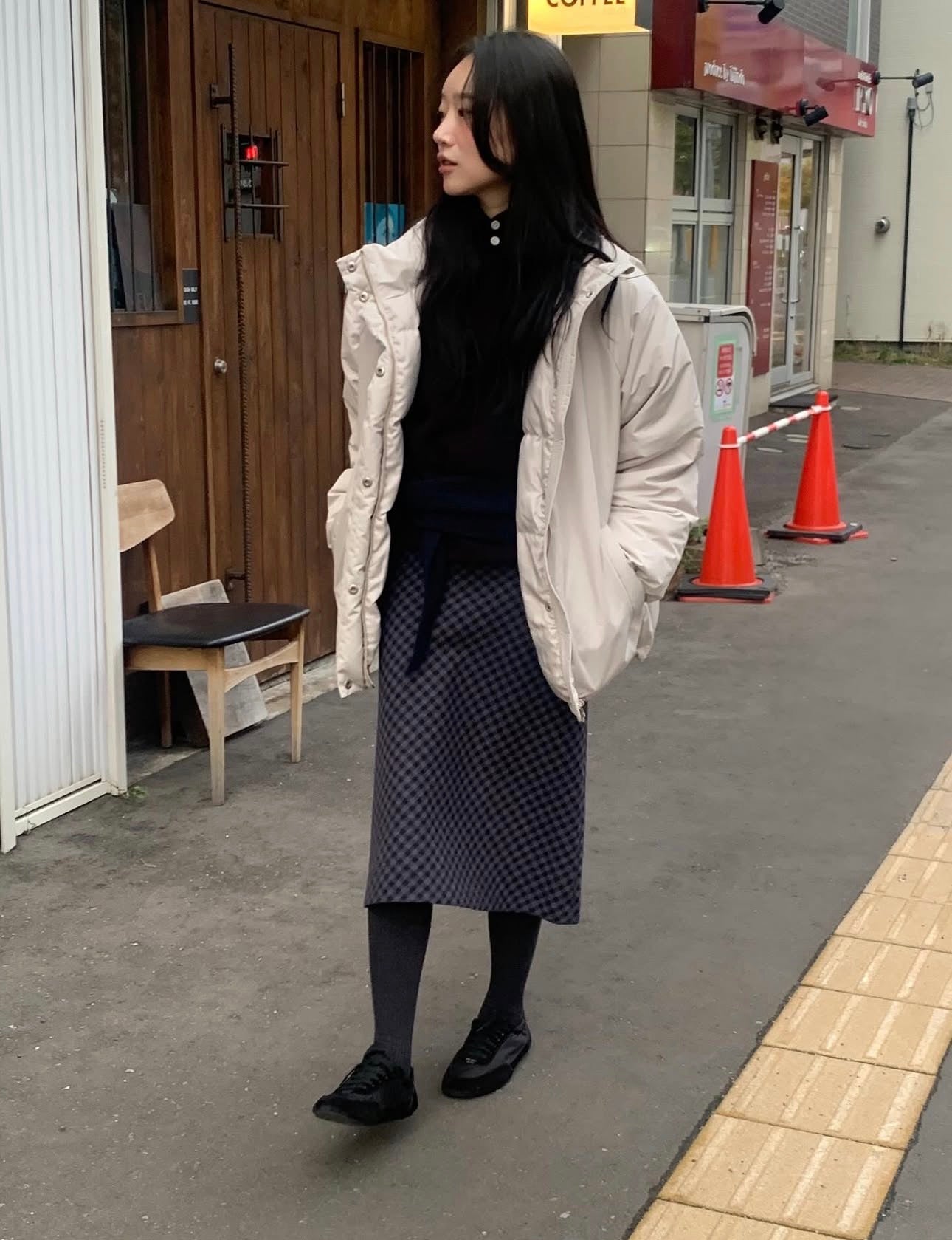 code check wool skirt-2col