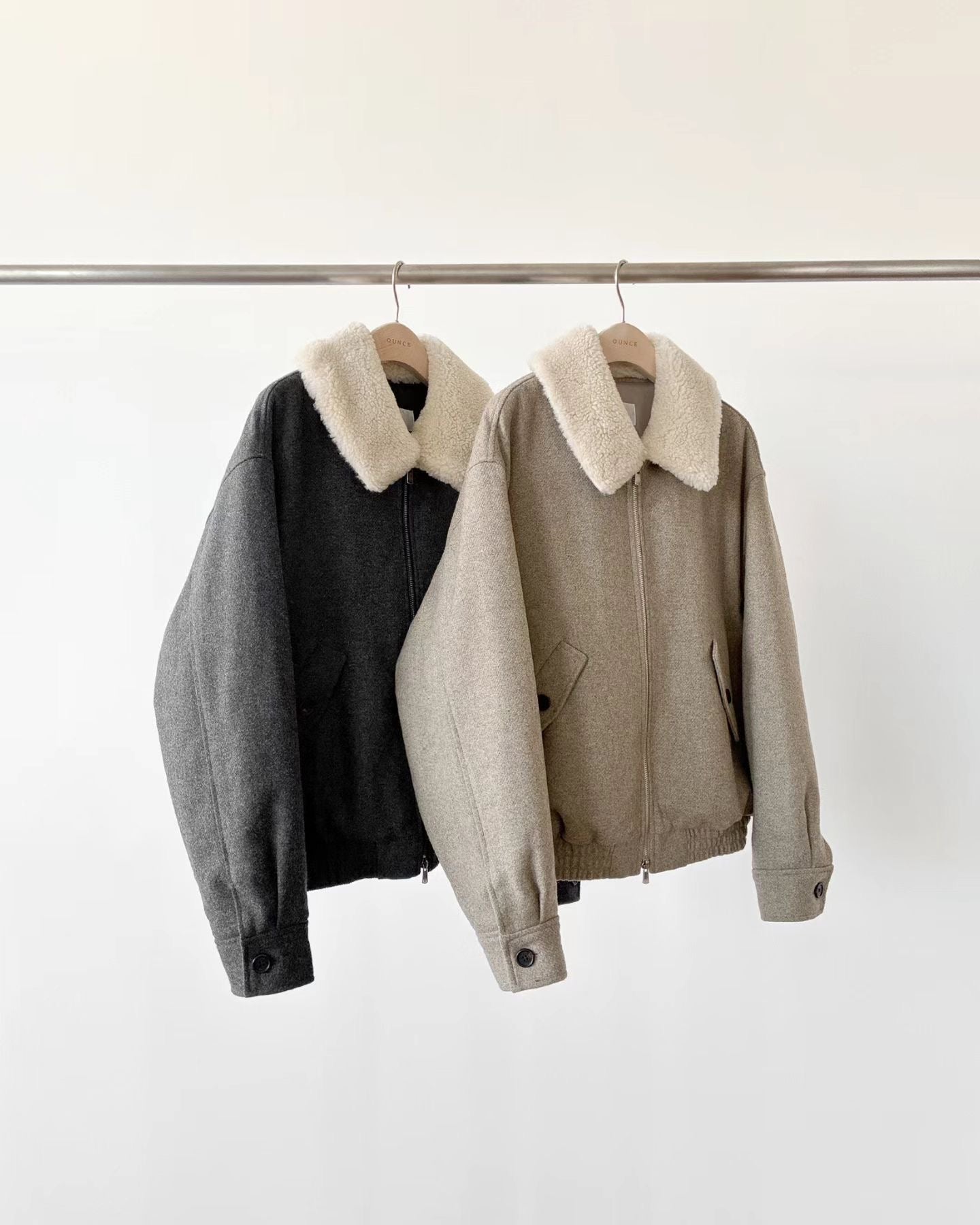 Ounce teddy wool fur Collar jacket-2col