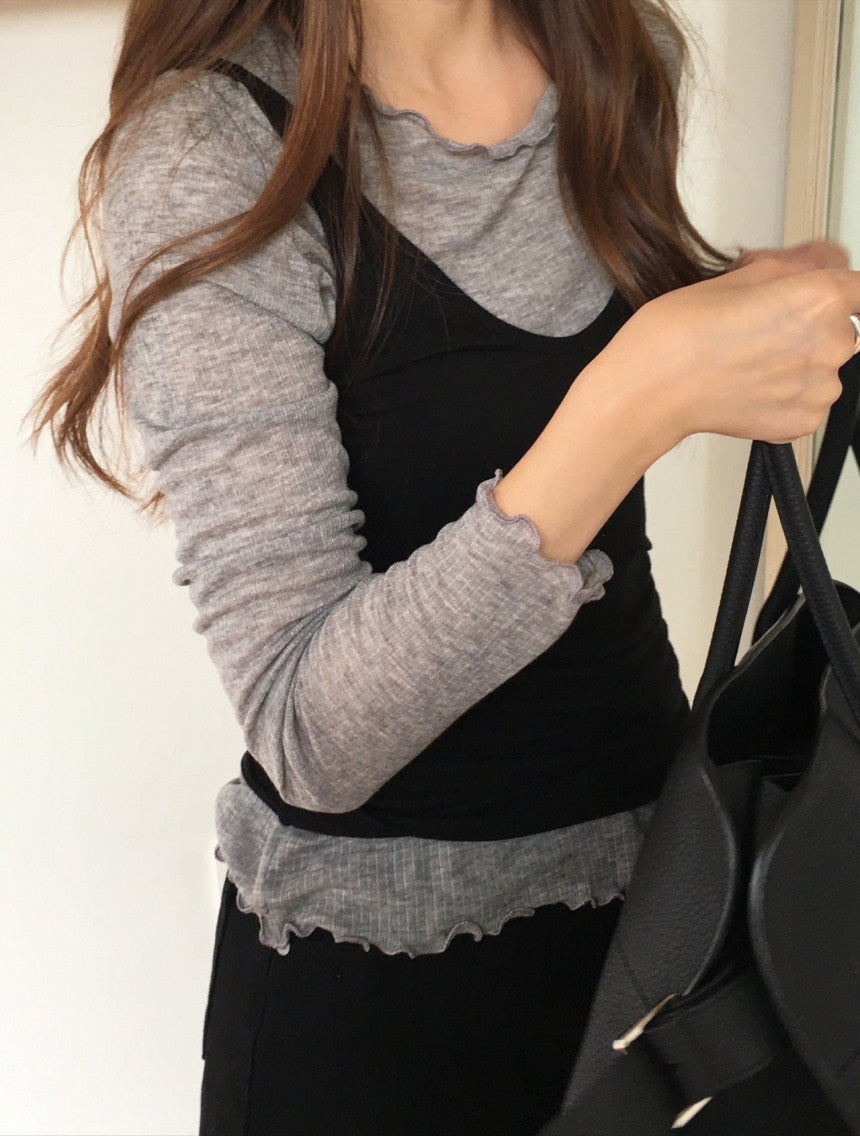 Ribbon frill tencel wool T-3col