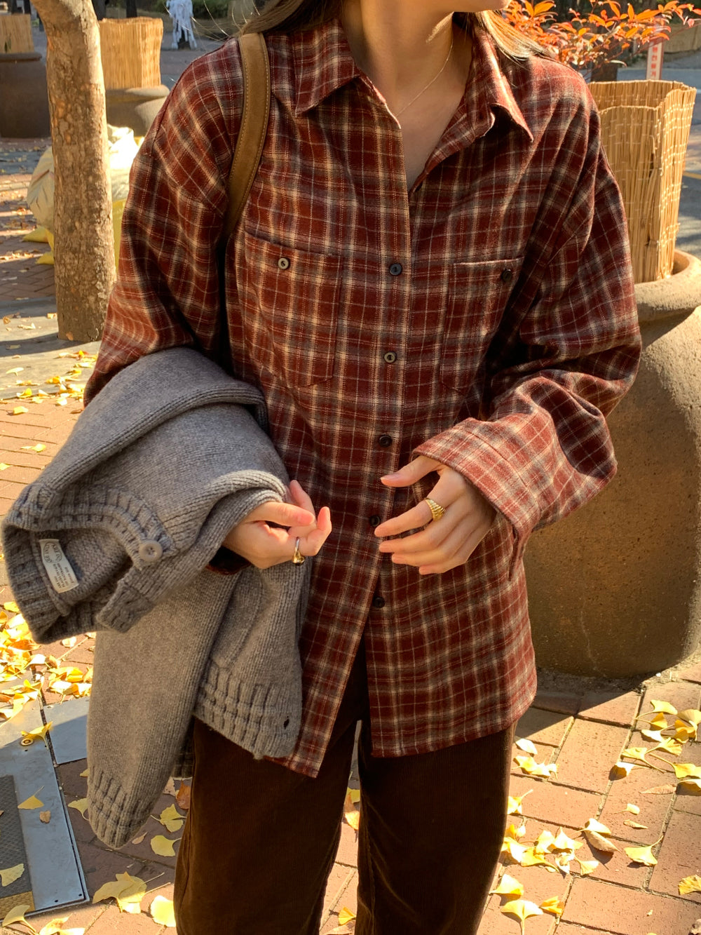 tan check gimo shirt-3col