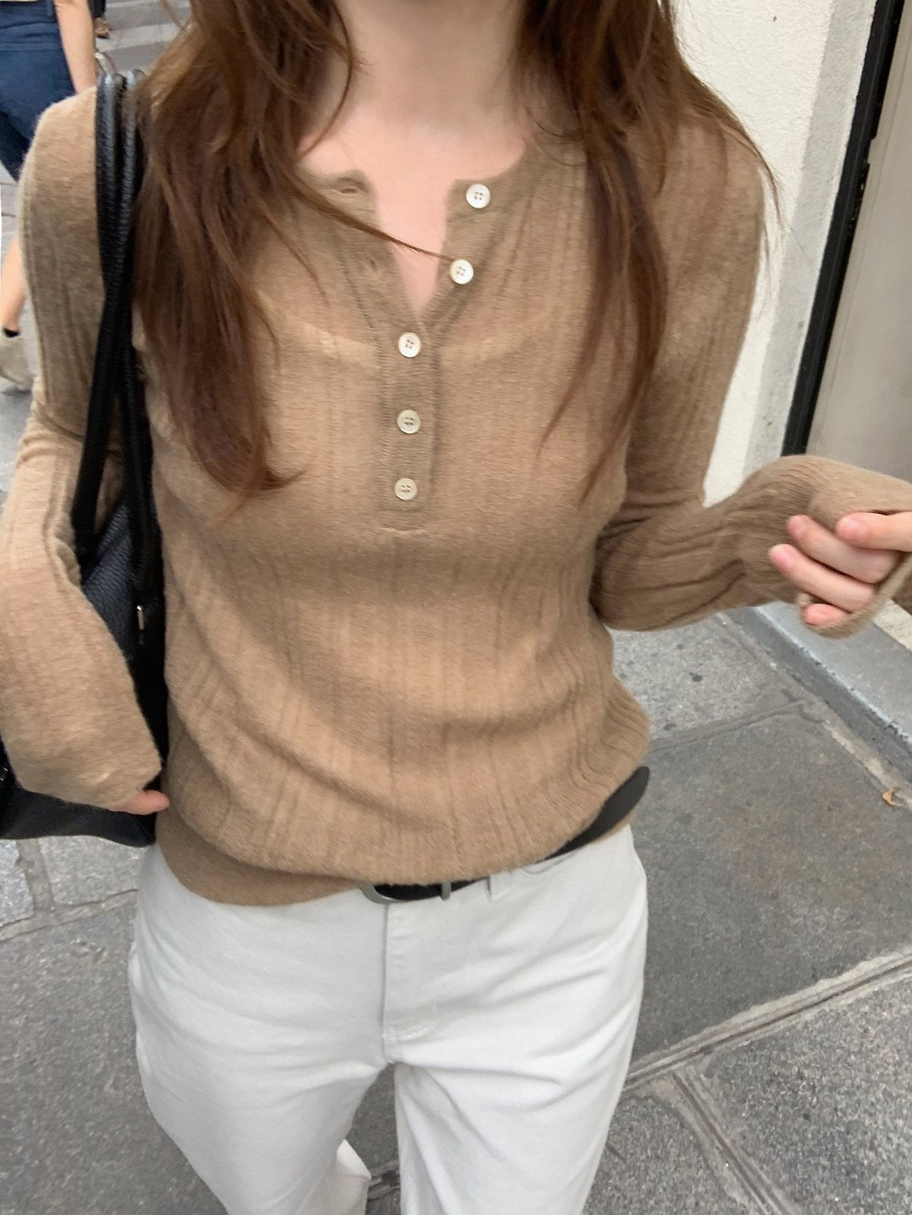 Merci alpaca henley neck knit-3col