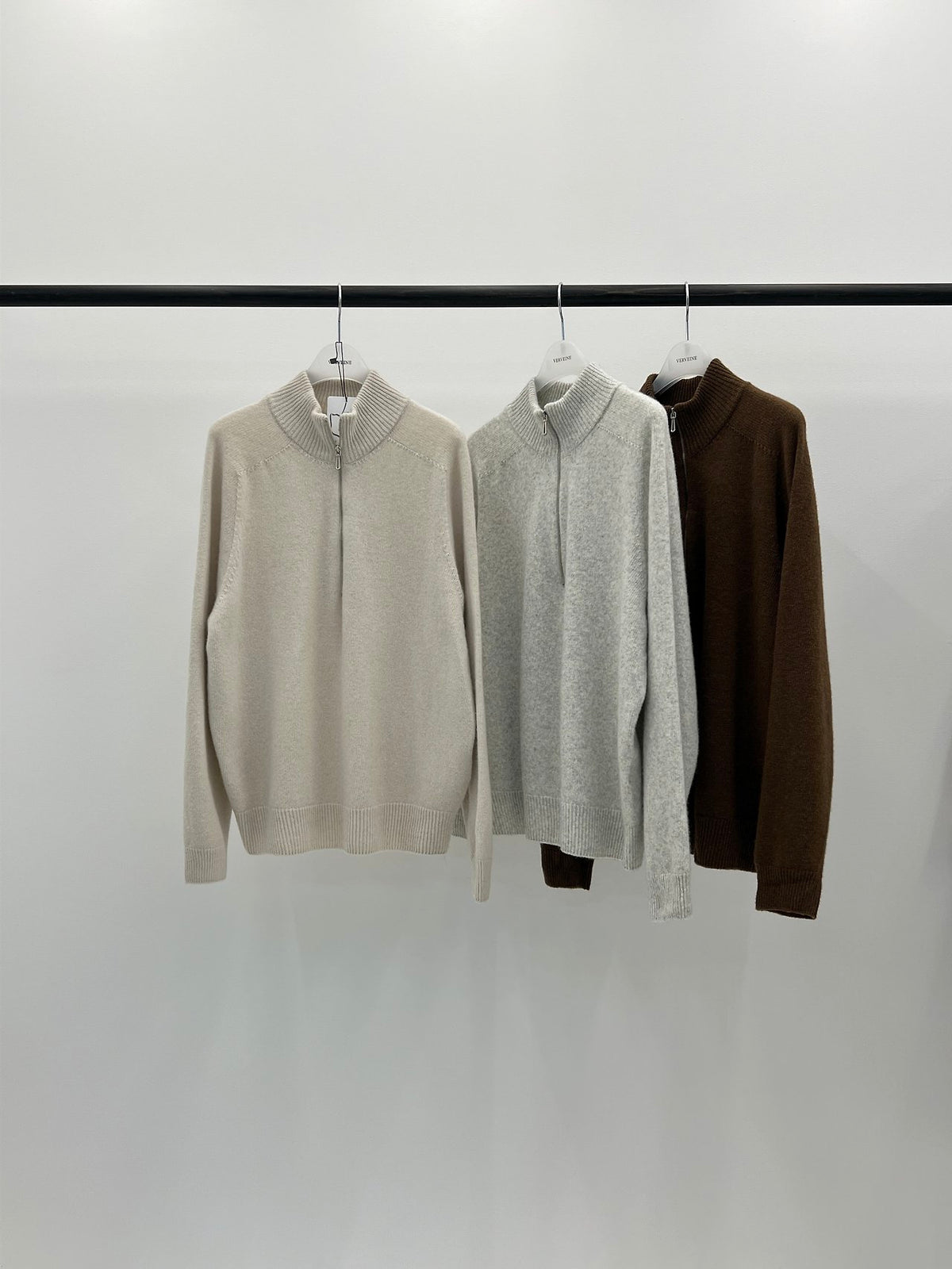 lorraine cashmere wholegarment half-zip knit-3col