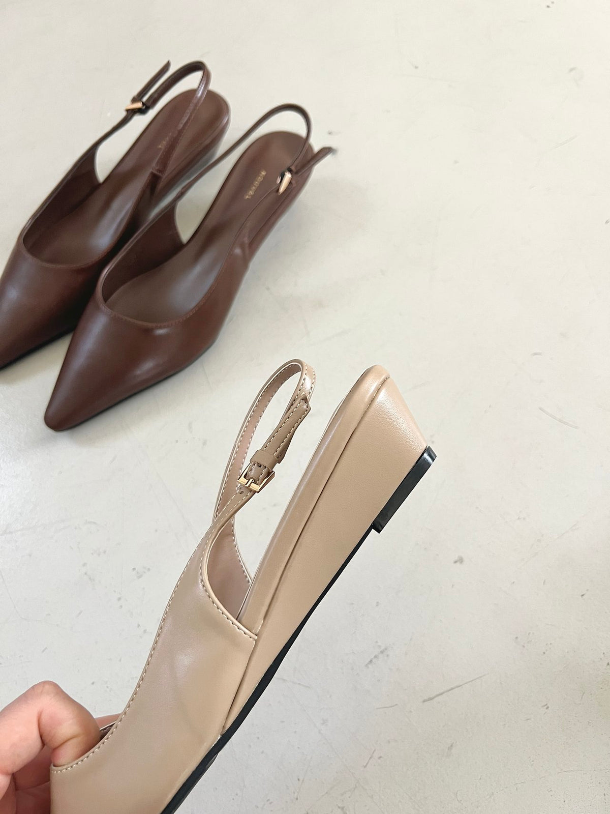 Wedge sling back with pointed toe
