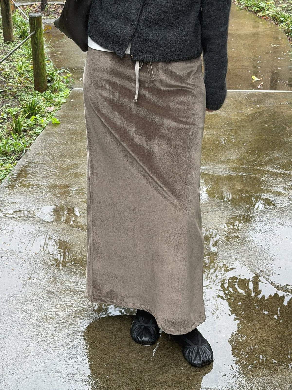 boa drawstring long skirt-3col