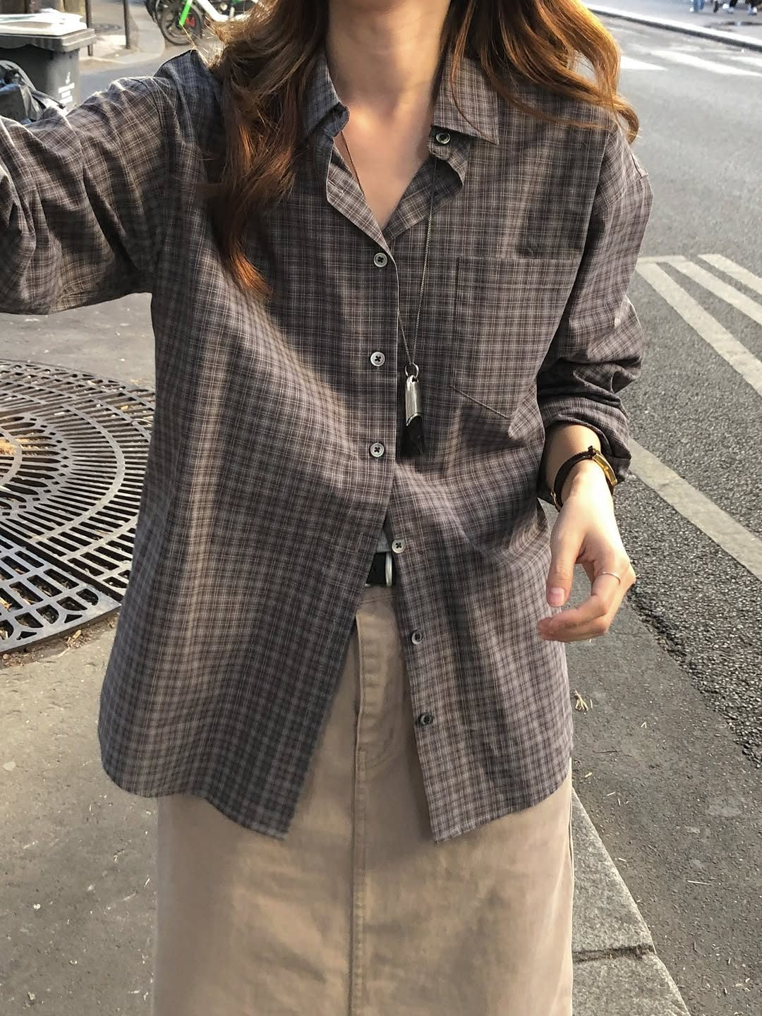 lucen check cotton shirt-2col