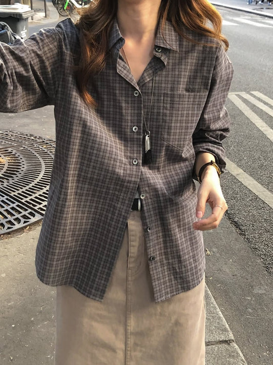 lucen check cotton shirt-2col