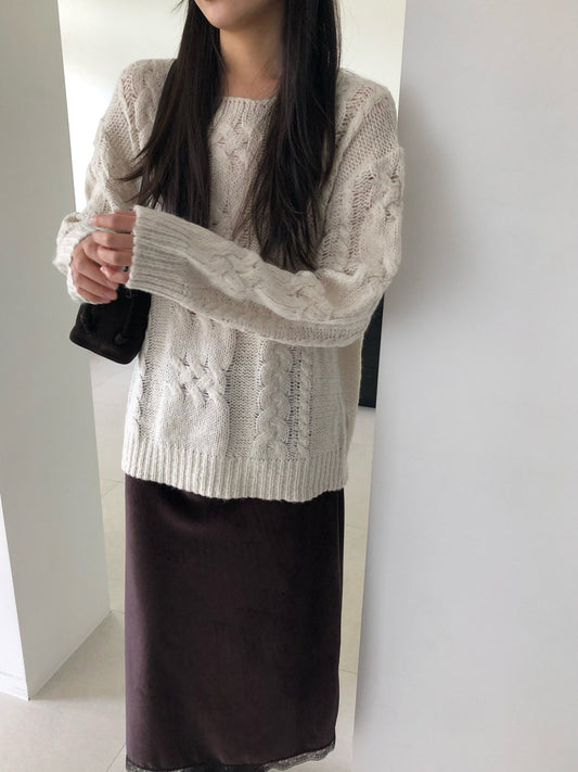 mohair cable knit-2col