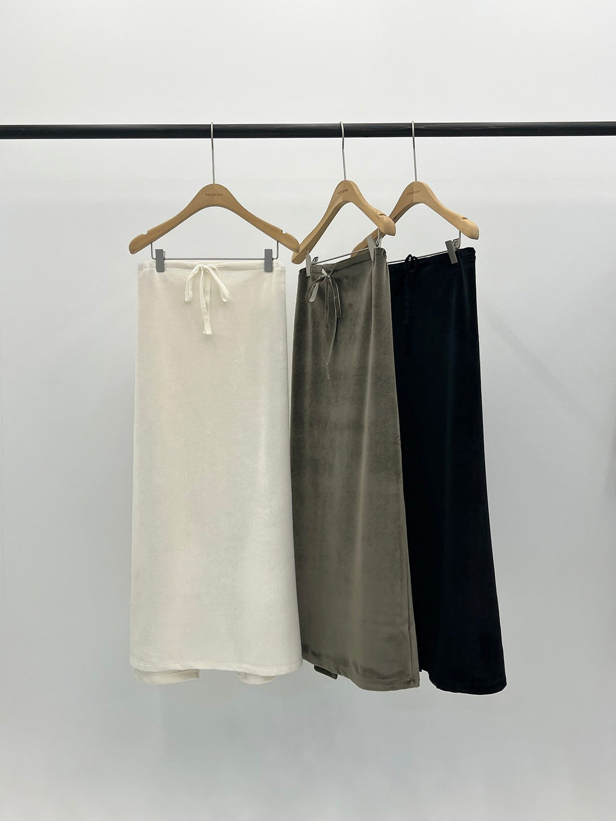 boa drawstring long skirt-3col