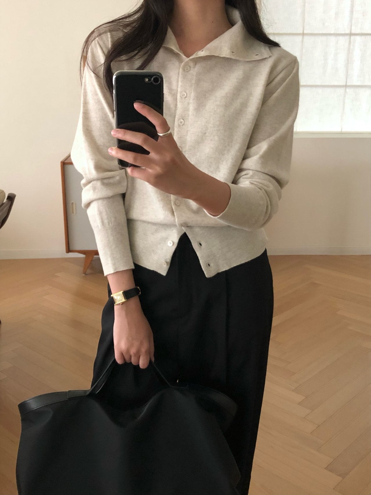 High-neck cash cardigan-3col