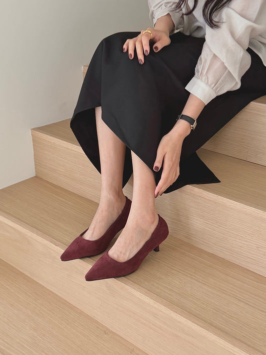 Suede 5cm back-banding high heels-3col