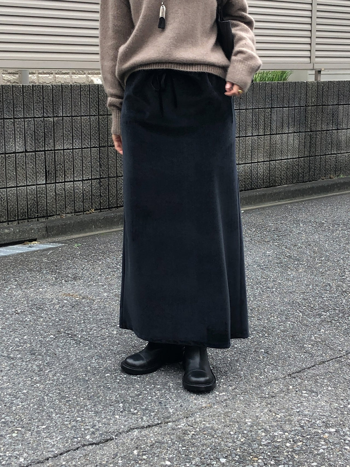 boa drawstring long skirt-3col