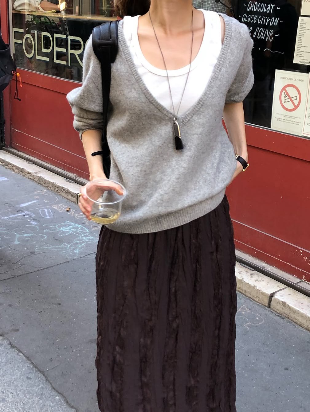 Celine cashmere wholegarment deep V-neck knit-3col