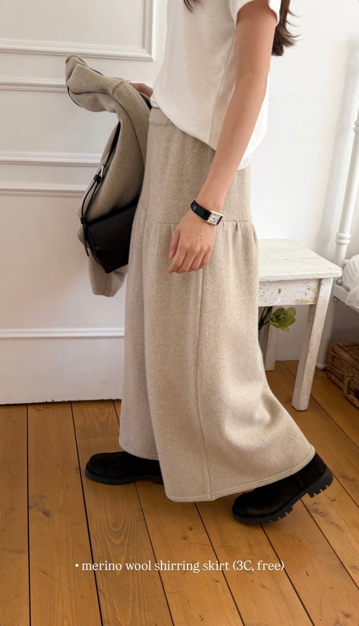 merino wool shirring skirt-3col