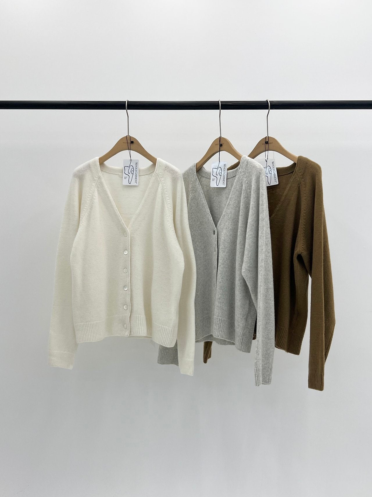 solene cashmere v-neck whole-garment cardigan-3col
