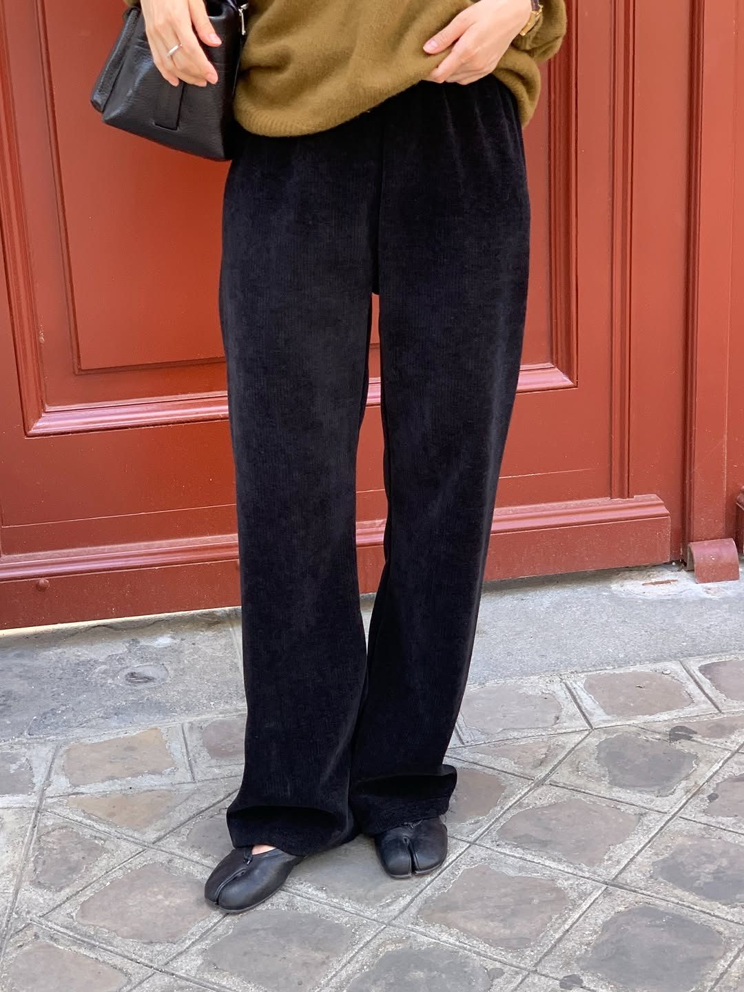 Velour corduroy banding pants-4col