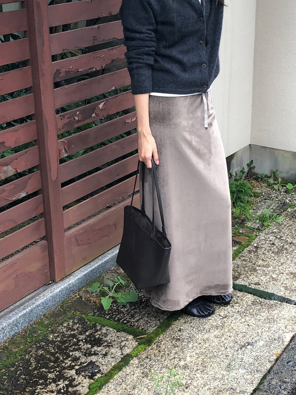 boa drawstring long skirt-3col
