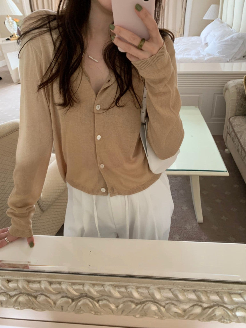 linen round cardigan-5col