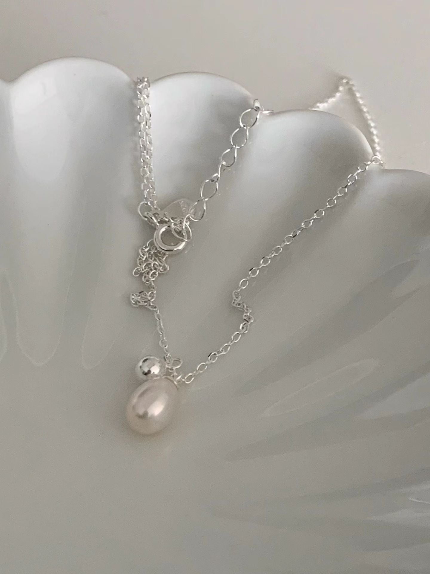 Silver Ball Pearl Necklace