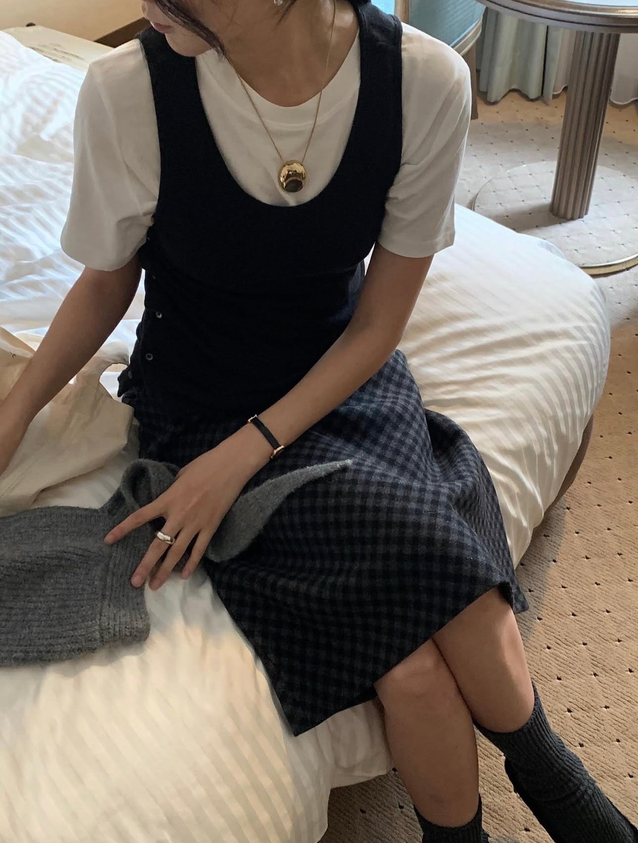 code check wool skirt-2col