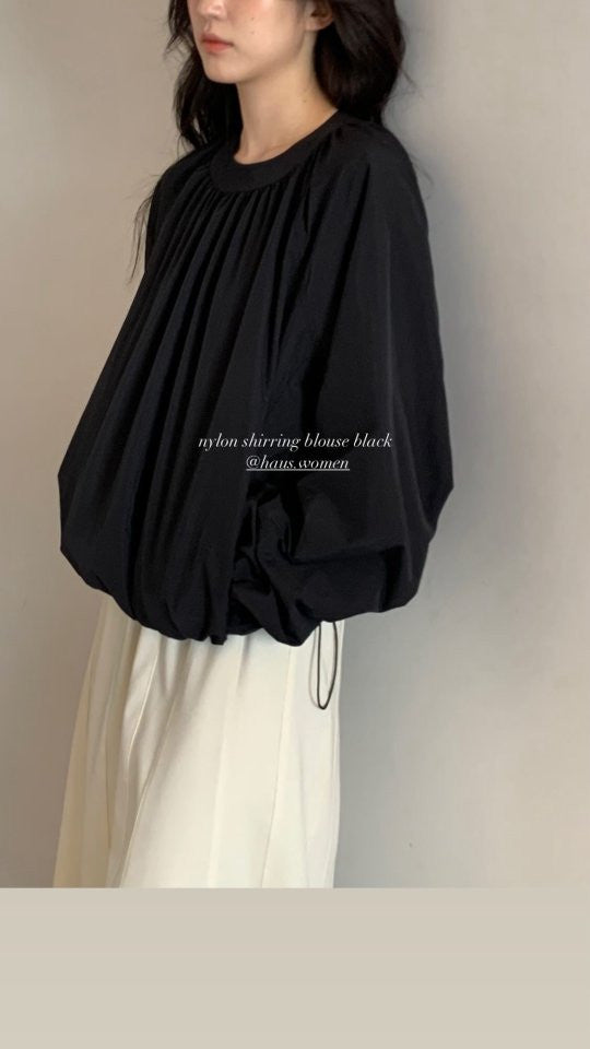 black即納 Haus nylon shirring blouse-2col