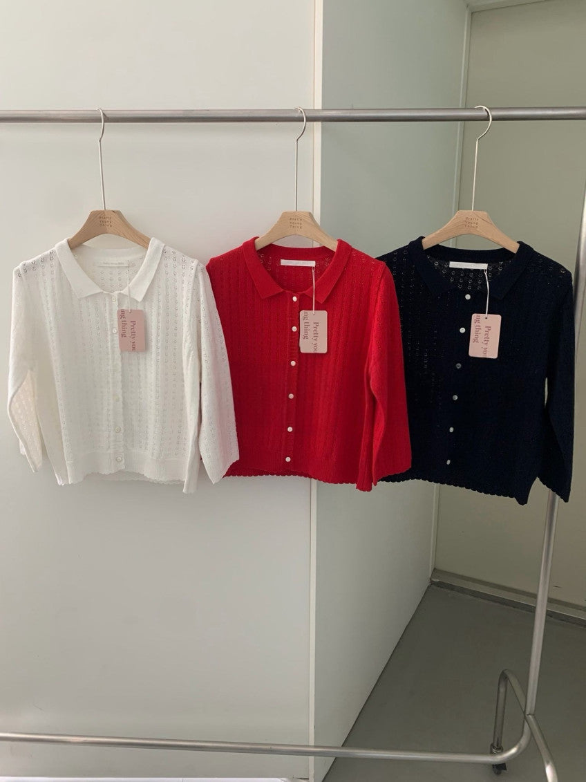 navy即納 French wave cardigan-3col